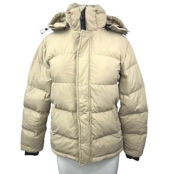 Aritzia TNA The Super Puff Beige Goose Down Zip Hoodie Puffer Coat Jacket 3XS - Picture 1 of 9